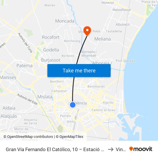 Gran Vía Fernando El Católico, 10 – Estació Metro Ángel Guimerá [València] to Vinalesa map