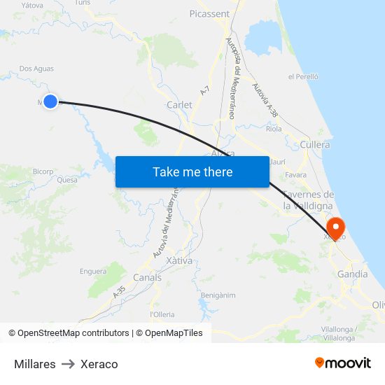 Millares to Xeraco map