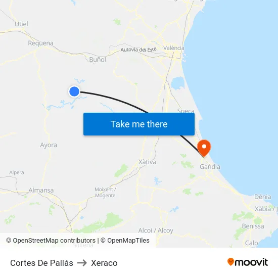 Cortes De Pallás to Xeraco map