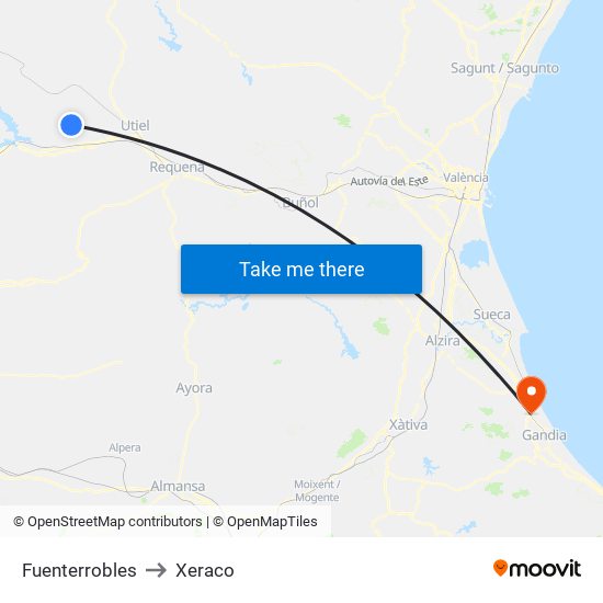 Fuenterrobles to Xeraco map