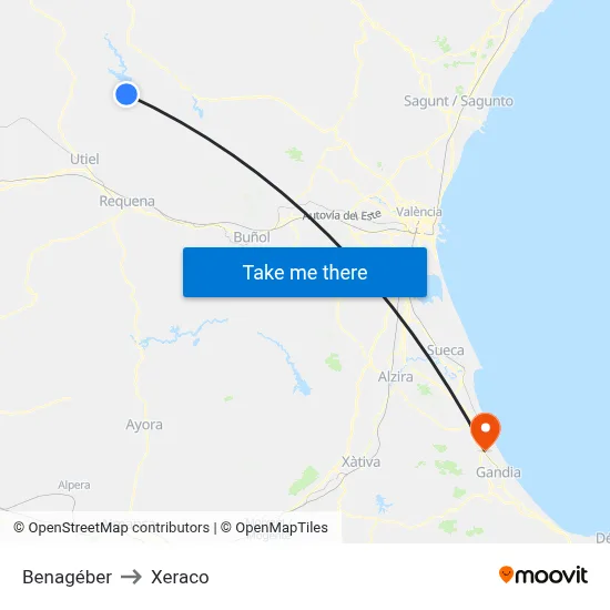Benagéber to Xeraco map