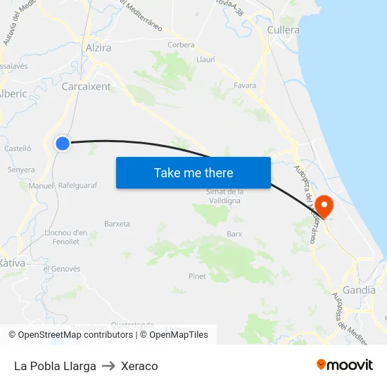 La Pobla Llarga to Xeraco map