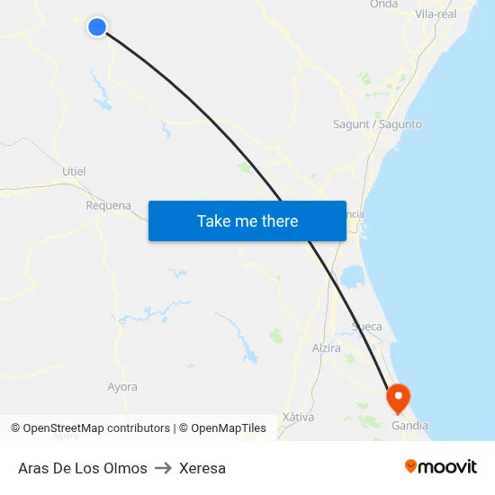 Aras De Los Olmos to Xeresa map