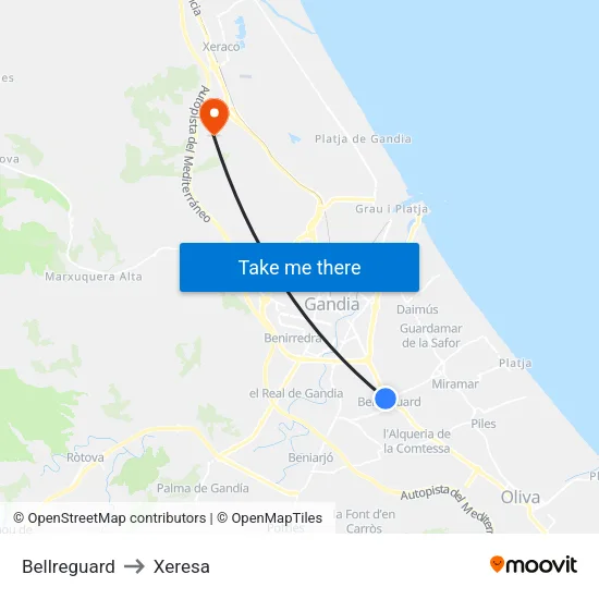 Bellreguard to Xeresa map