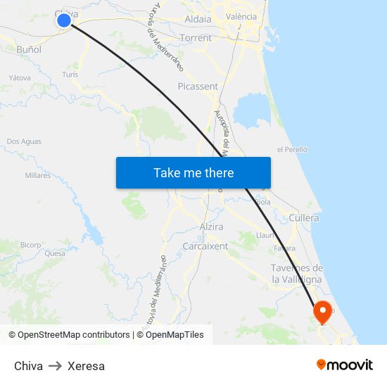Chiva to Xeresa map