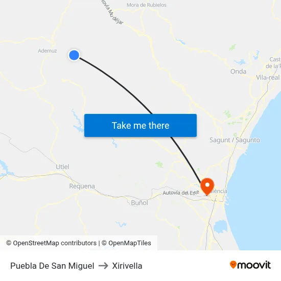 Puebla De San Miguel to Xirivella map
