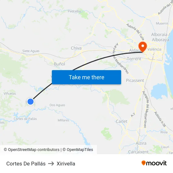 Cortes De Pallás to Xirivella map