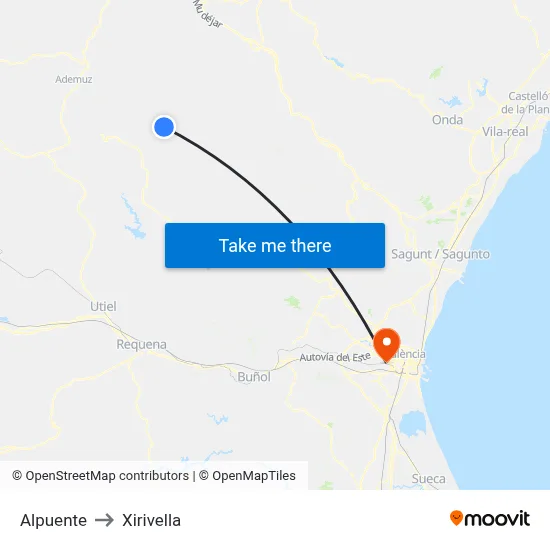 Alpuente to Xirivella map