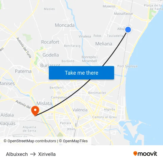 Albuixech to Xirivella map