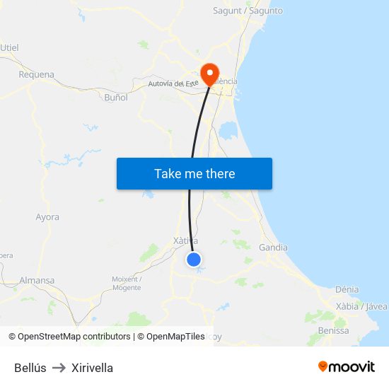 Bellús to Xirivella map
