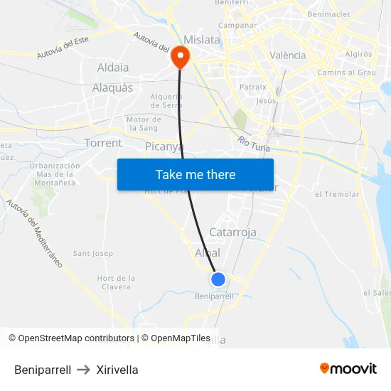 Beniparrell to Xirivella map