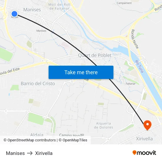 Manises to Xirivella map