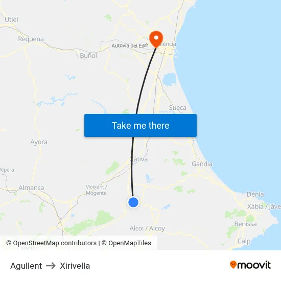 Agullent to Xirivella map