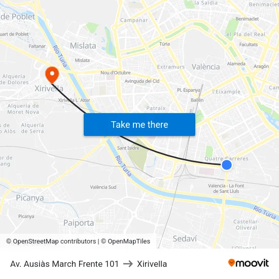 València. Ausiàs March - Martínez Carrasco to Xirivella map