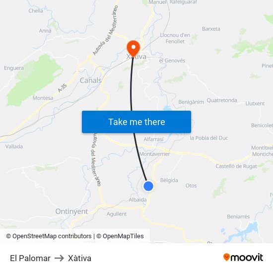 El Palomar to Xàtiva map