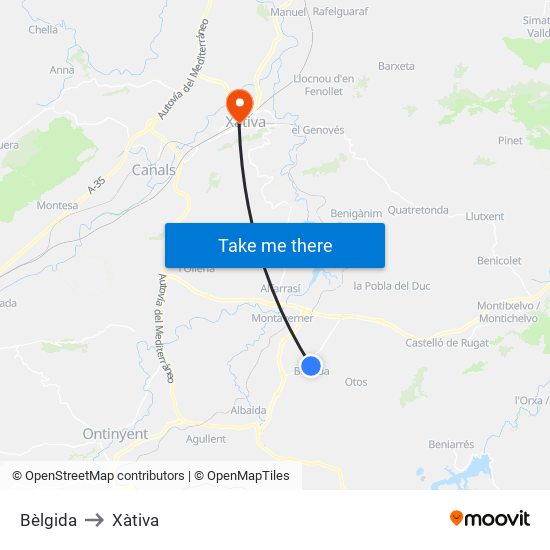 Bèlgida to Xàtiva map