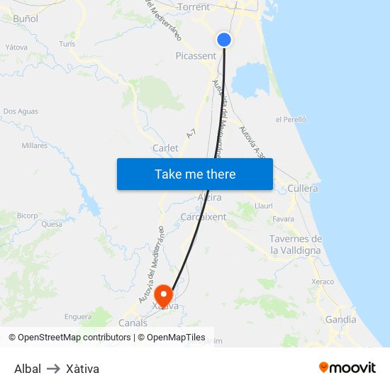 Albal to Xàtiva map