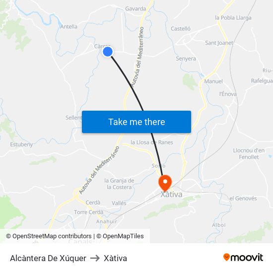 Alcàntera De Xúquer to Xàtiva map