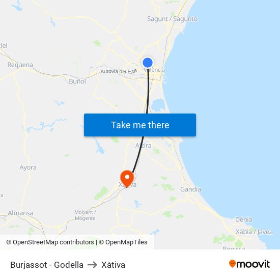 Burjassot - Godella to Xàtiva map