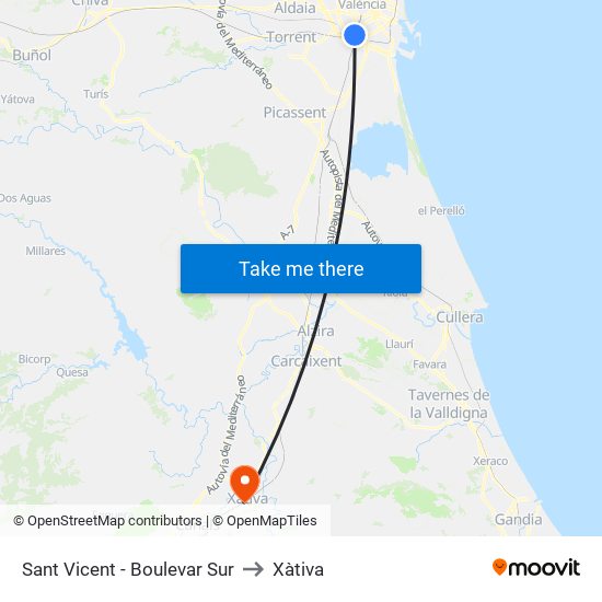 Sant Vicent  - Boulevar Sur to Xàtiva map
