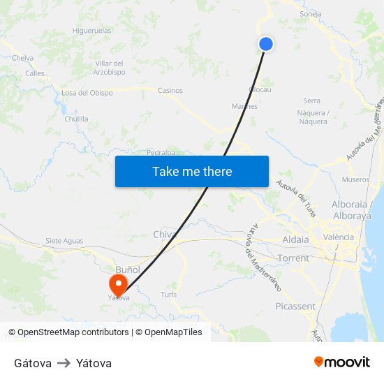 Gátova to Yátova map