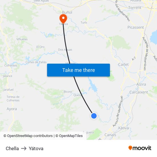 Chella to Yátova map