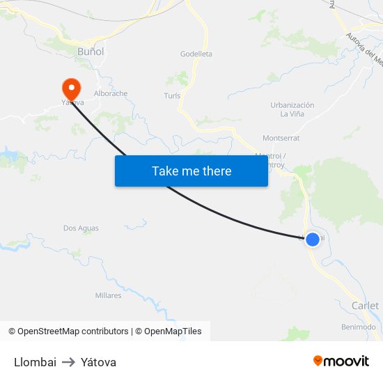 Llombai to Yátova map