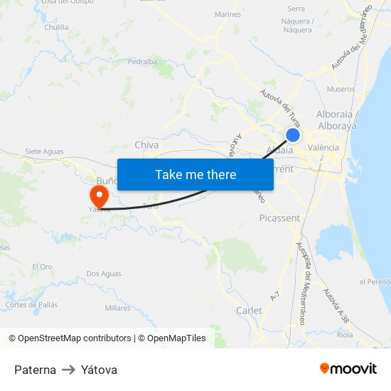 Paterna to Yátova map