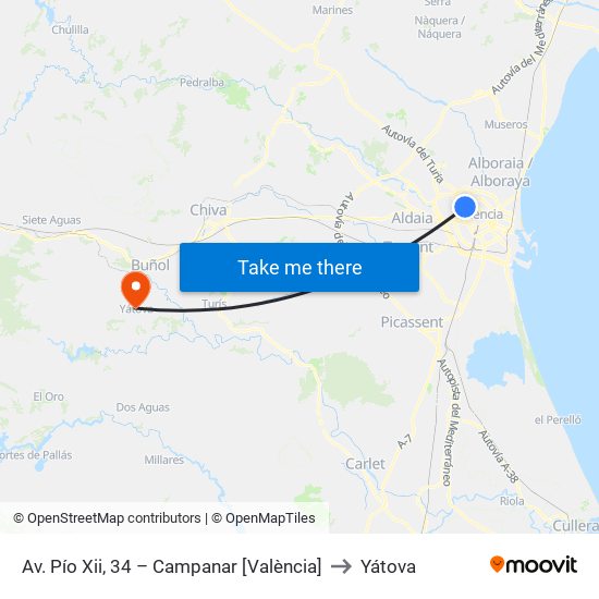 Av. Pío Xii, 34 – Campanar [València] to Yátova map