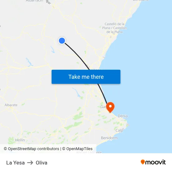 La Yesa to Oliva map