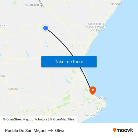 Puebla De San Miguel to Oliva map