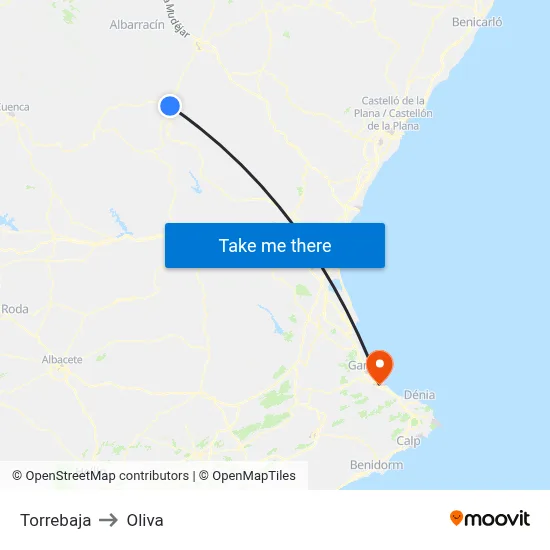 Torrebaja to Oliva map