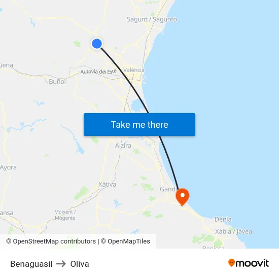 Benaguasil to Oliva map