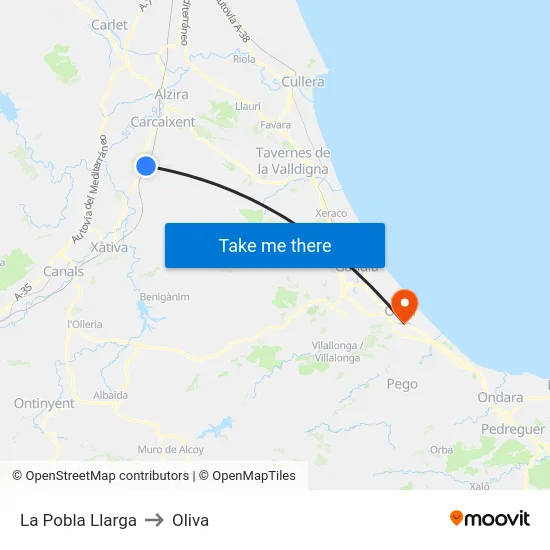 La Pobla Llarga to Oliva map