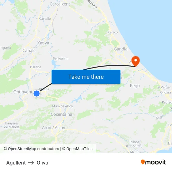 Agullent to Oliva map