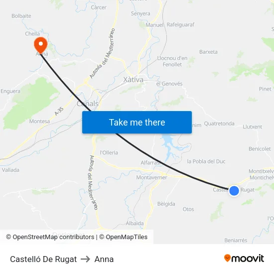 Castelló De Rugat to Anna map