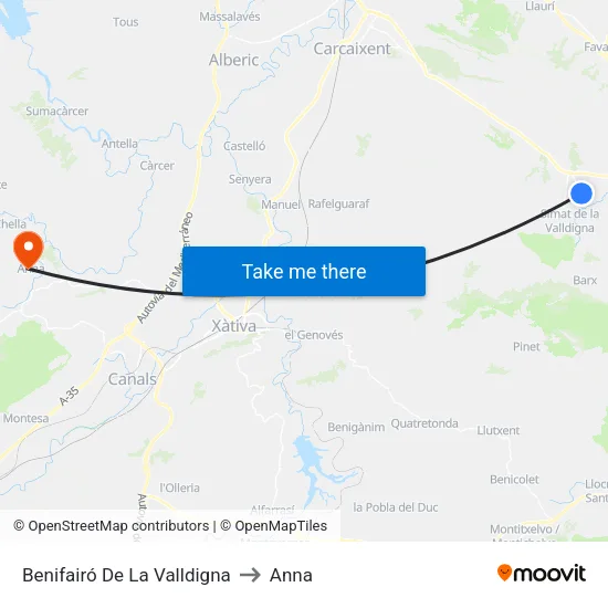 Benifairó De La Valldigna to Anna map