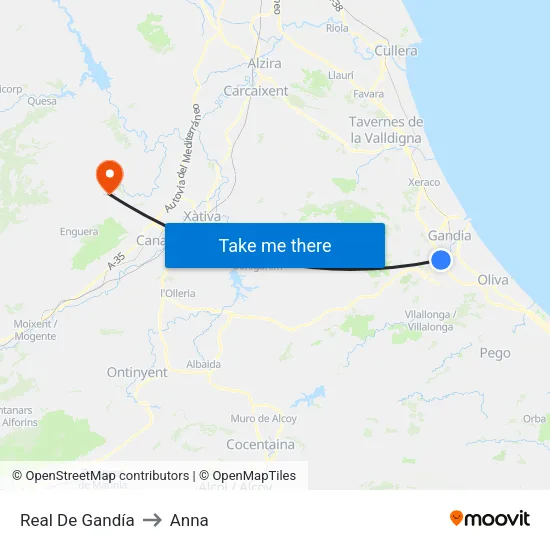 Real De Gandía to Anna map