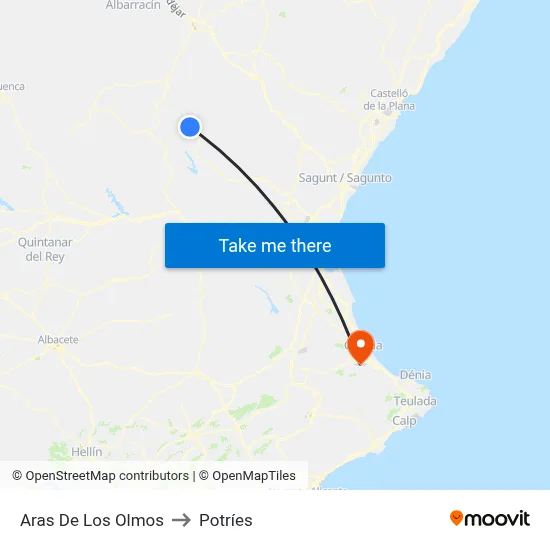 Aras De Los Olmos to Potríes map