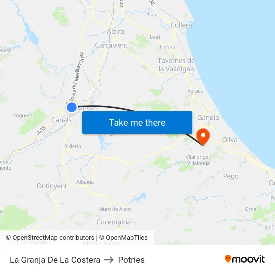 La Granja De La Costera to Potríes map
