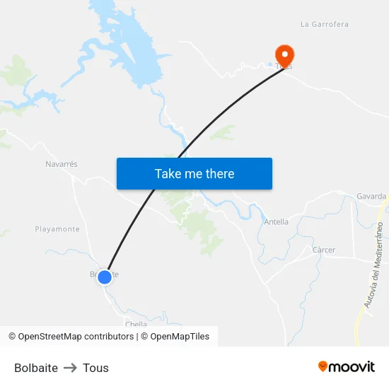 Bolbaite to Tous map