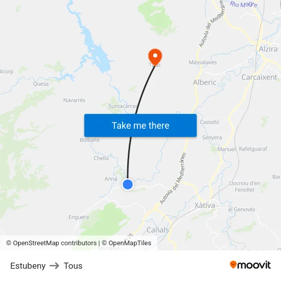 Estubeny to Tous map