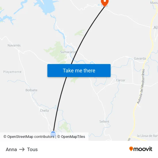 Anna to Tous map