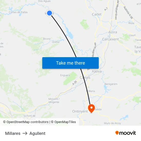 Millares to Agullent map