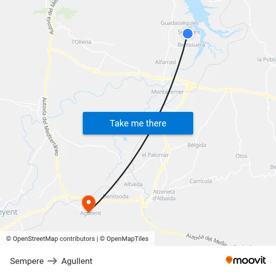 Sempere to Agullent map