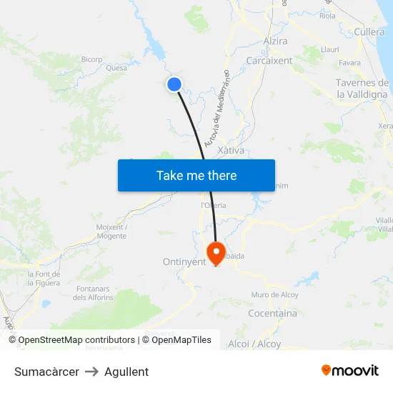 Sumacàrcer to Agullent map