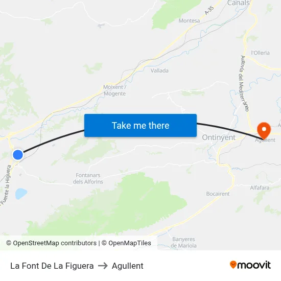 La Font De La Figuera to Agullent map