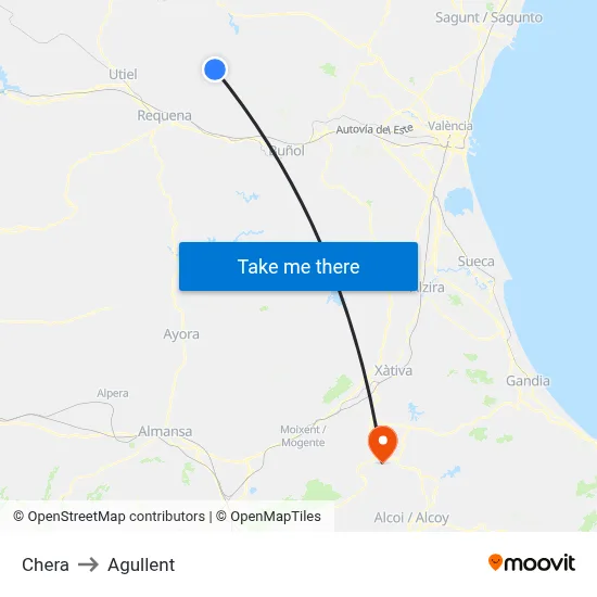 Chera to Agullent map