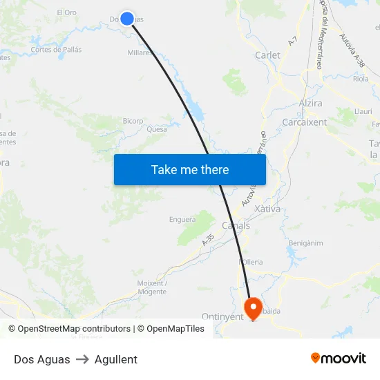 Dos Aguas to Agullent map