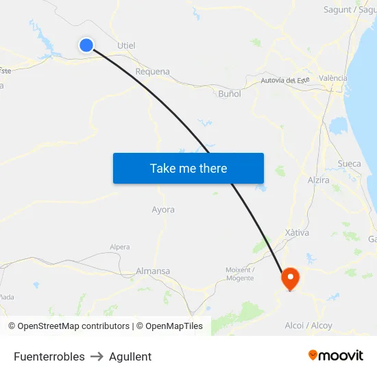 Fuenterrobles to Agullent map